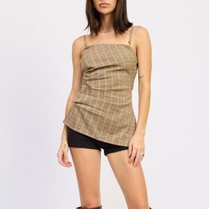 Plaid Tan Women's Top